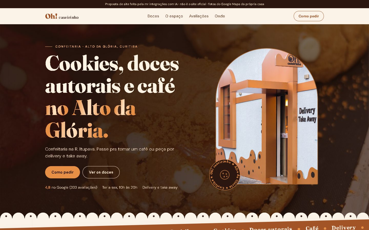 Modelo de site Oh! Caseirinho no computador.